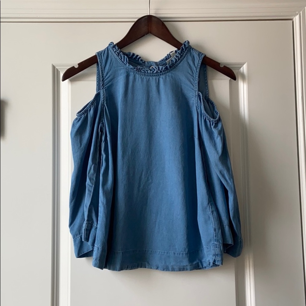 Maison Jules Denim Cold Shoulder Top